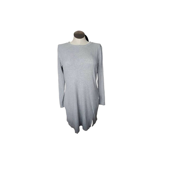 BP Women's 1X Long Sleeve Front Slit Ribbed Tunic Dress Light Gray Casual Lounge - Picture 1 of 5